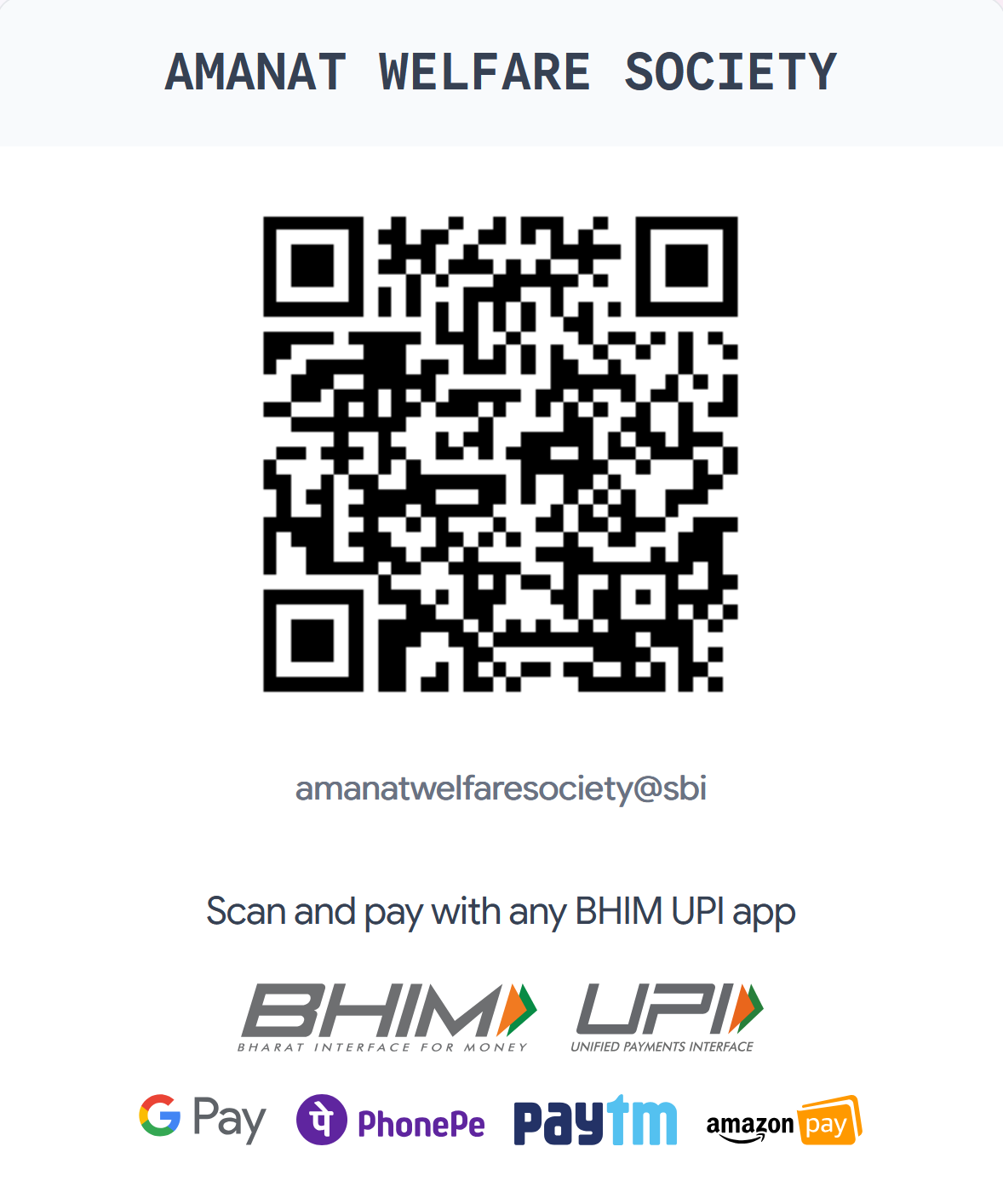 UPI QR Code for Amanat Welfare Society
