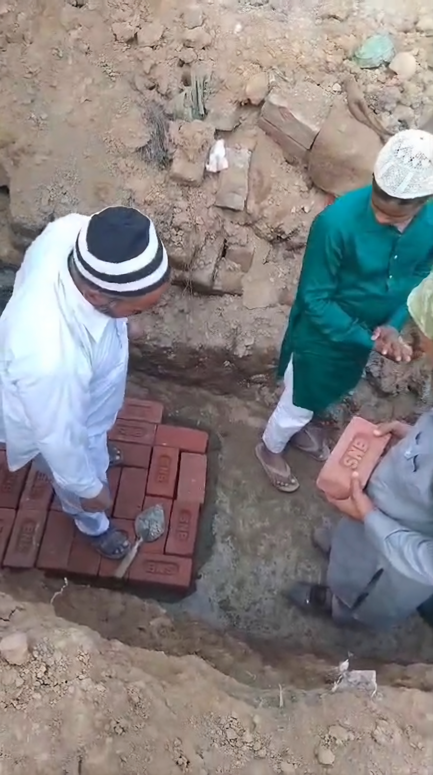 Foundation area with bricks being added